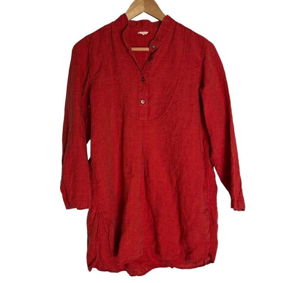 South Street Linen Red Tunic Top Split Hem Women's 0/Small Lagenlook - Picture 1 of 6